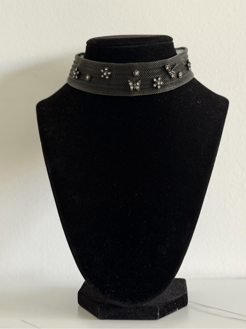 Vintage Mesh Crystal Floral Choker Necklace